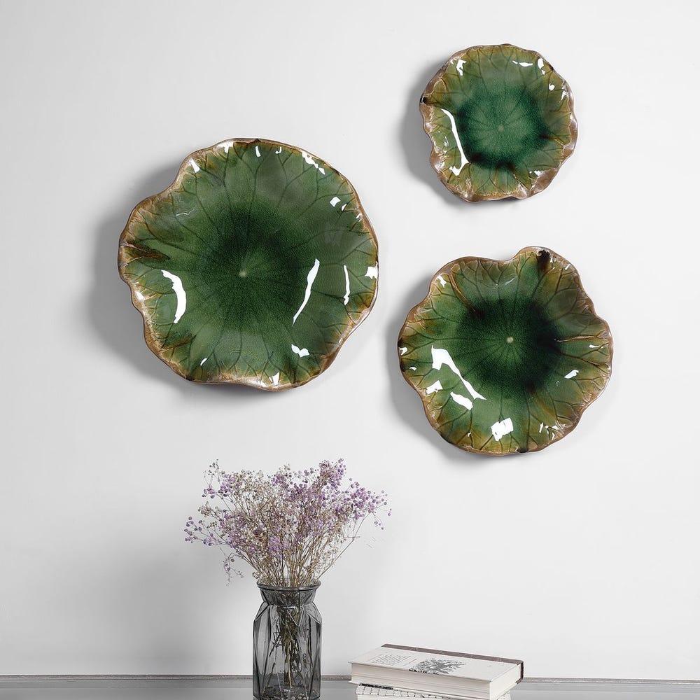 ABELLA CERAMIC WALL DECOR - GREEN S/3