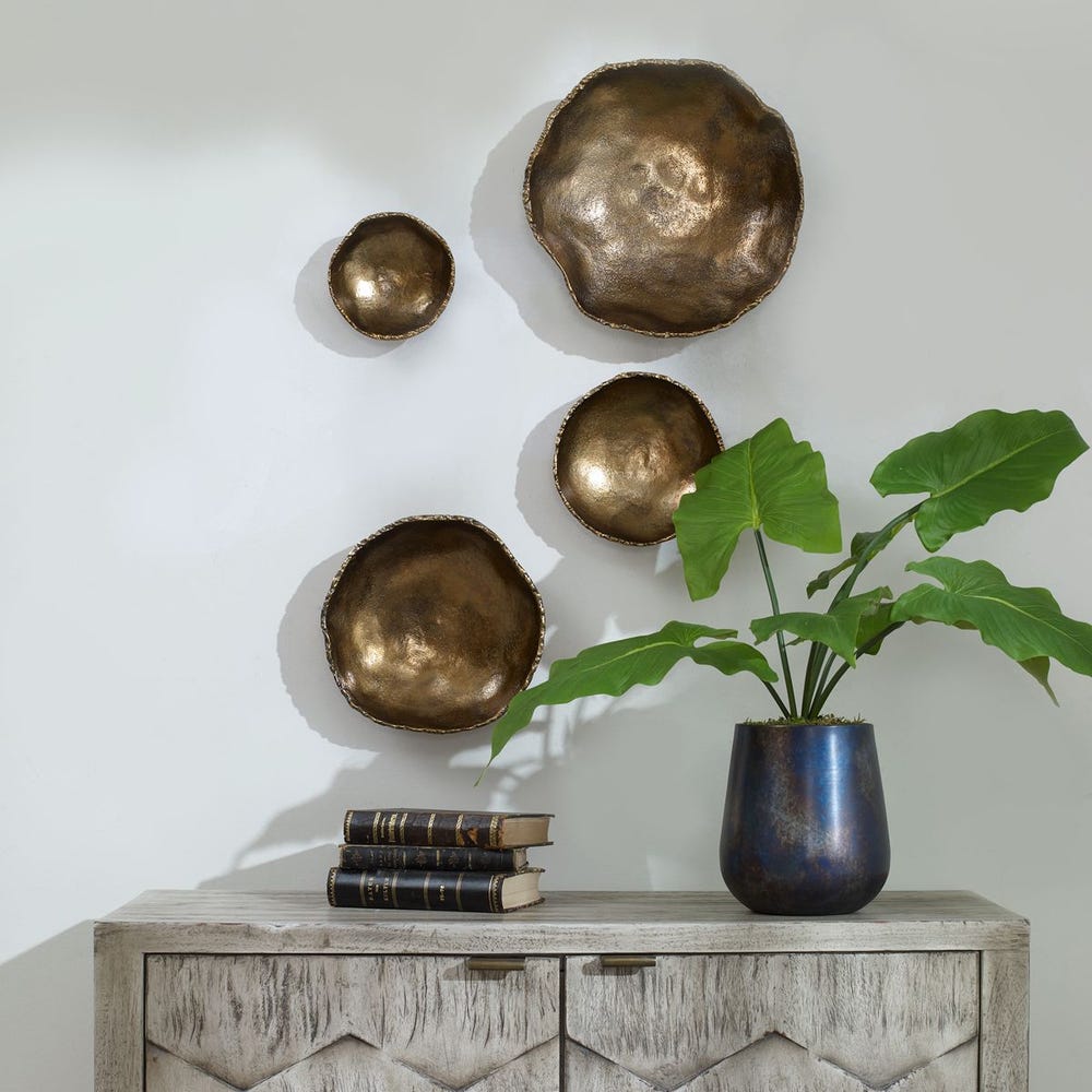 LUCKY COINS METAL WALL DECOR - BRASS S/4