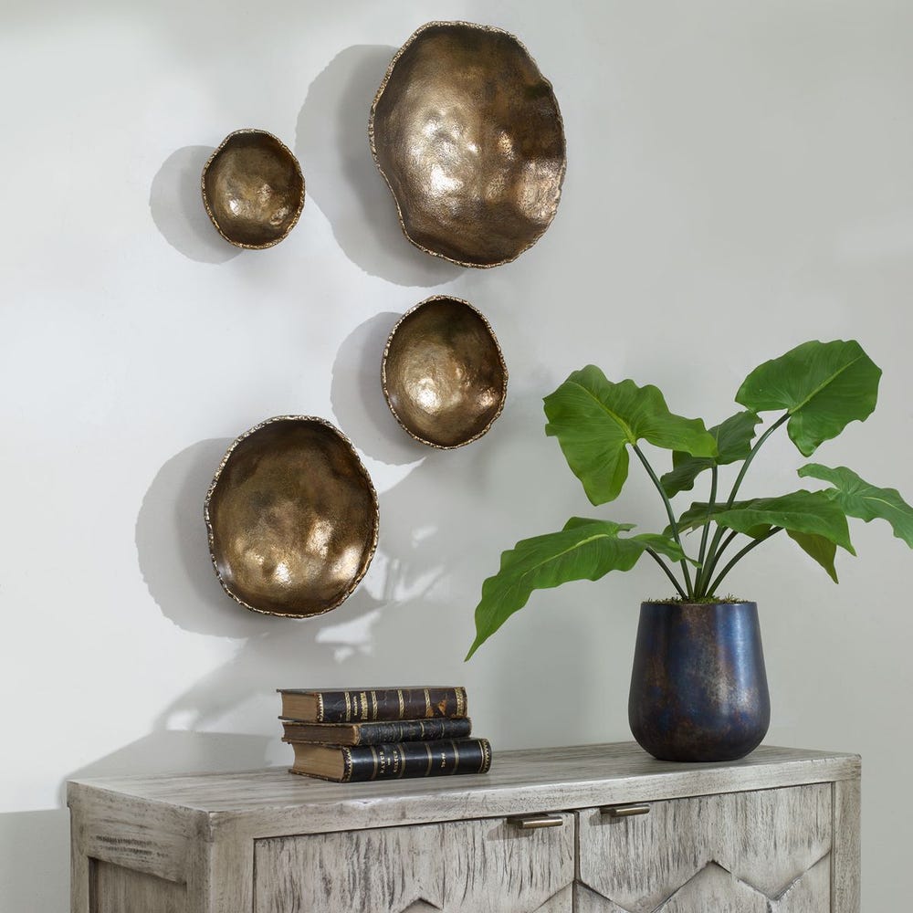 LUCKY COINS METAL WALL DECOR - BRASS S/4