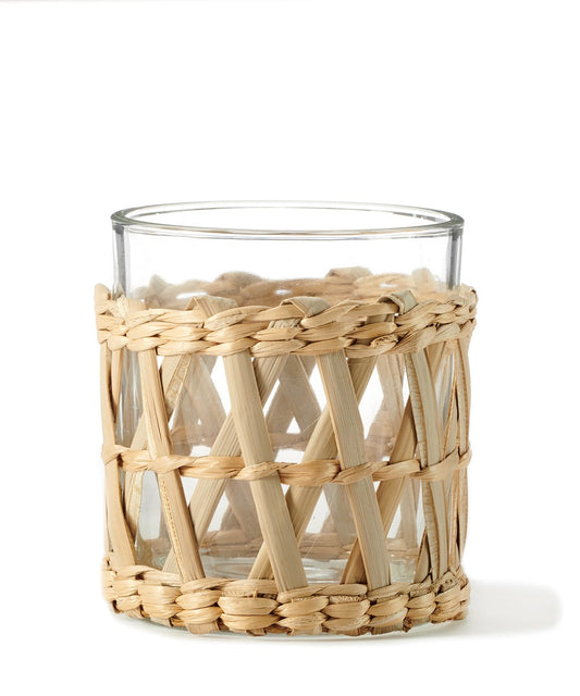 STRAW AND GLASS CANDLEHOLDER