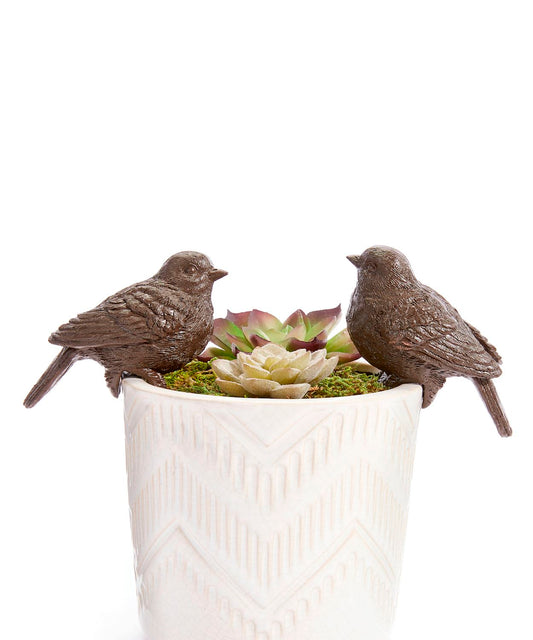 BROWN RESIN BIRD POT HUGGER