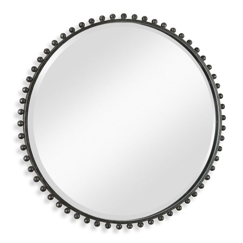 TAZA ROUND MIRROR - DISTRESSED BLACK