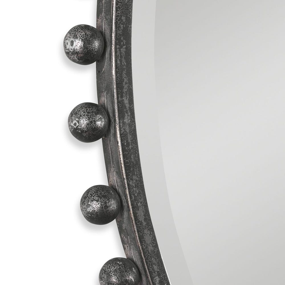 TAZA ROUND MIRROR - DISTRESSED BLACK