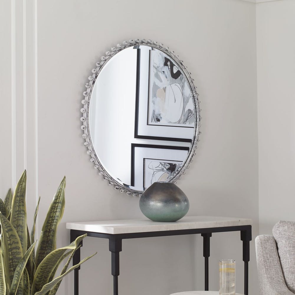 TAZA ROUND MIRROR - AGED WHITE