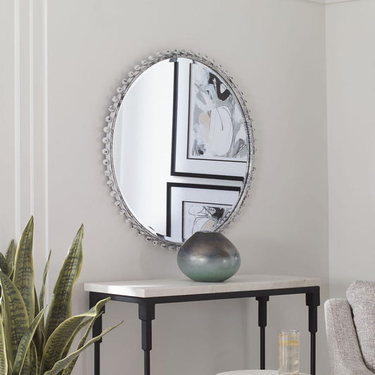 TAZA ROUND MIRROR - AGED WHITE