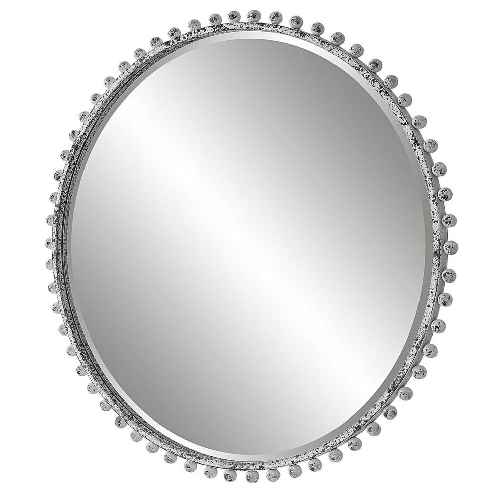 TAZA ROUND MIRROR - AGED WHITE