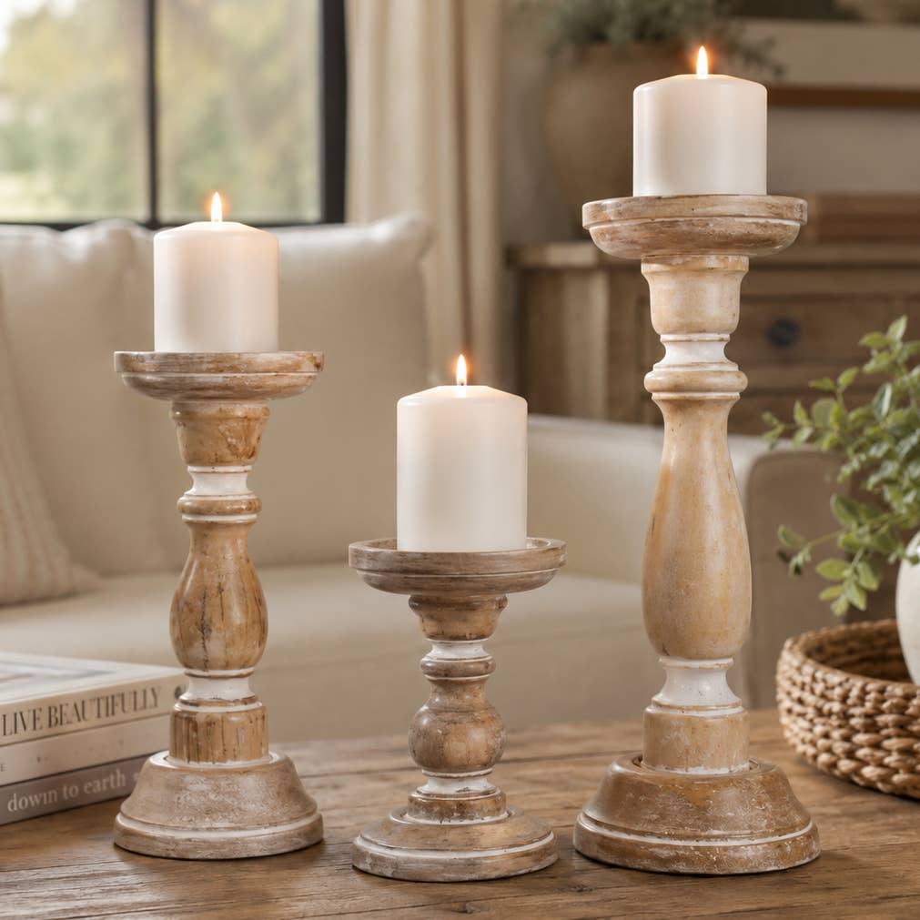HANDCRAFTED WHITEWASH CANDLE HOLDER