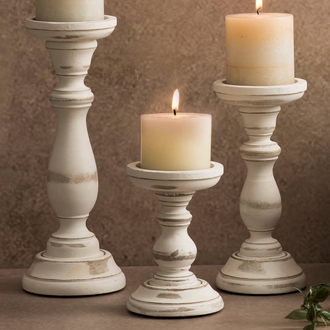 HANDCRAFTED SHABBY WHITE CANDLE HOLDERS