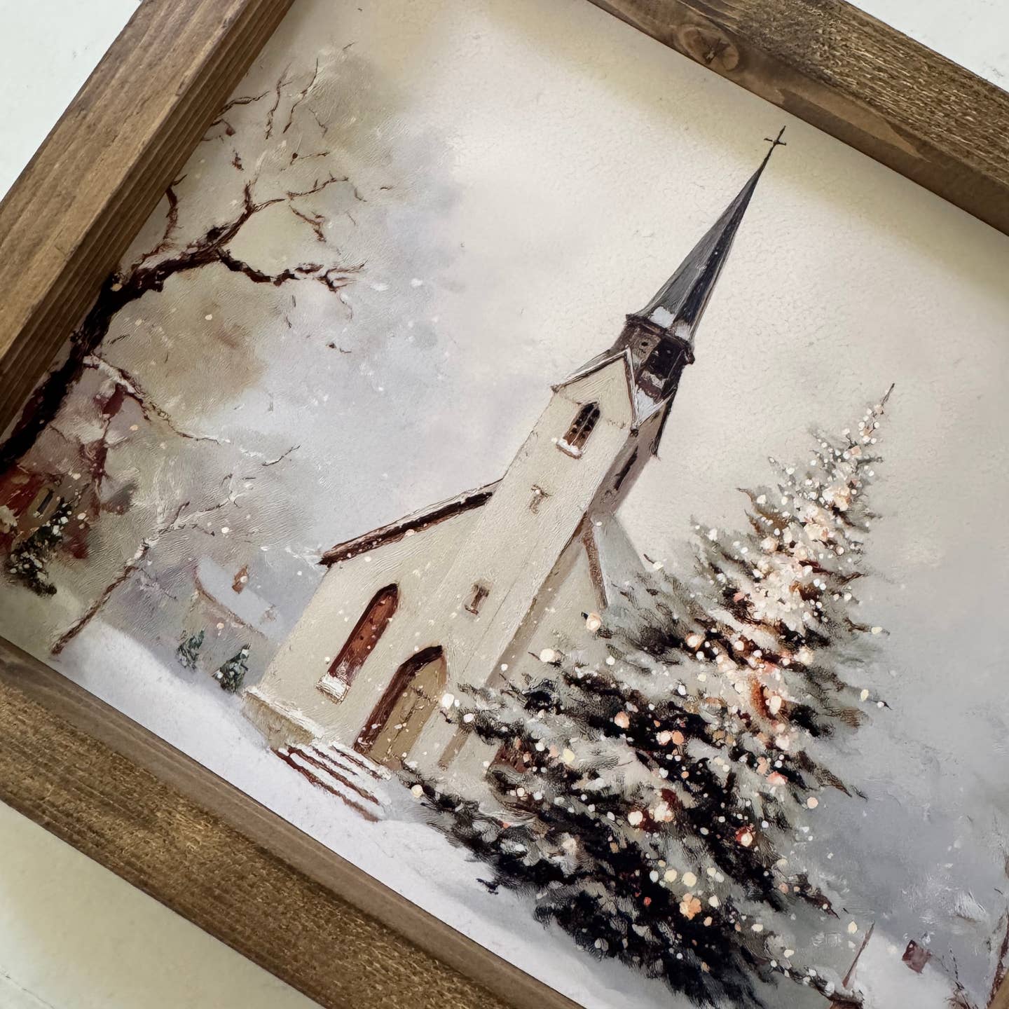 WINTER CHURCH WOOD FRAMED ART