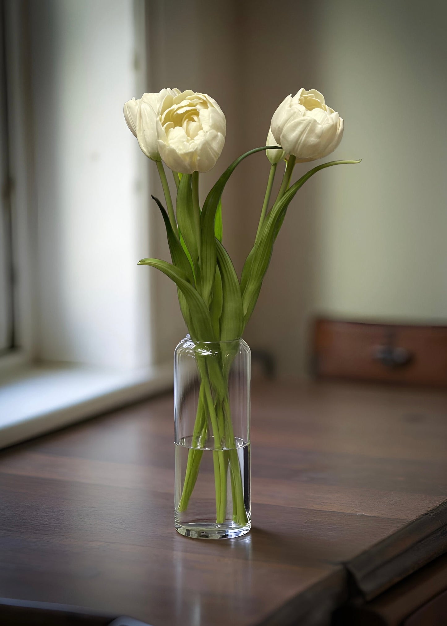 WHITE DOUBLE PEONY TULIP BUNDLE 18"