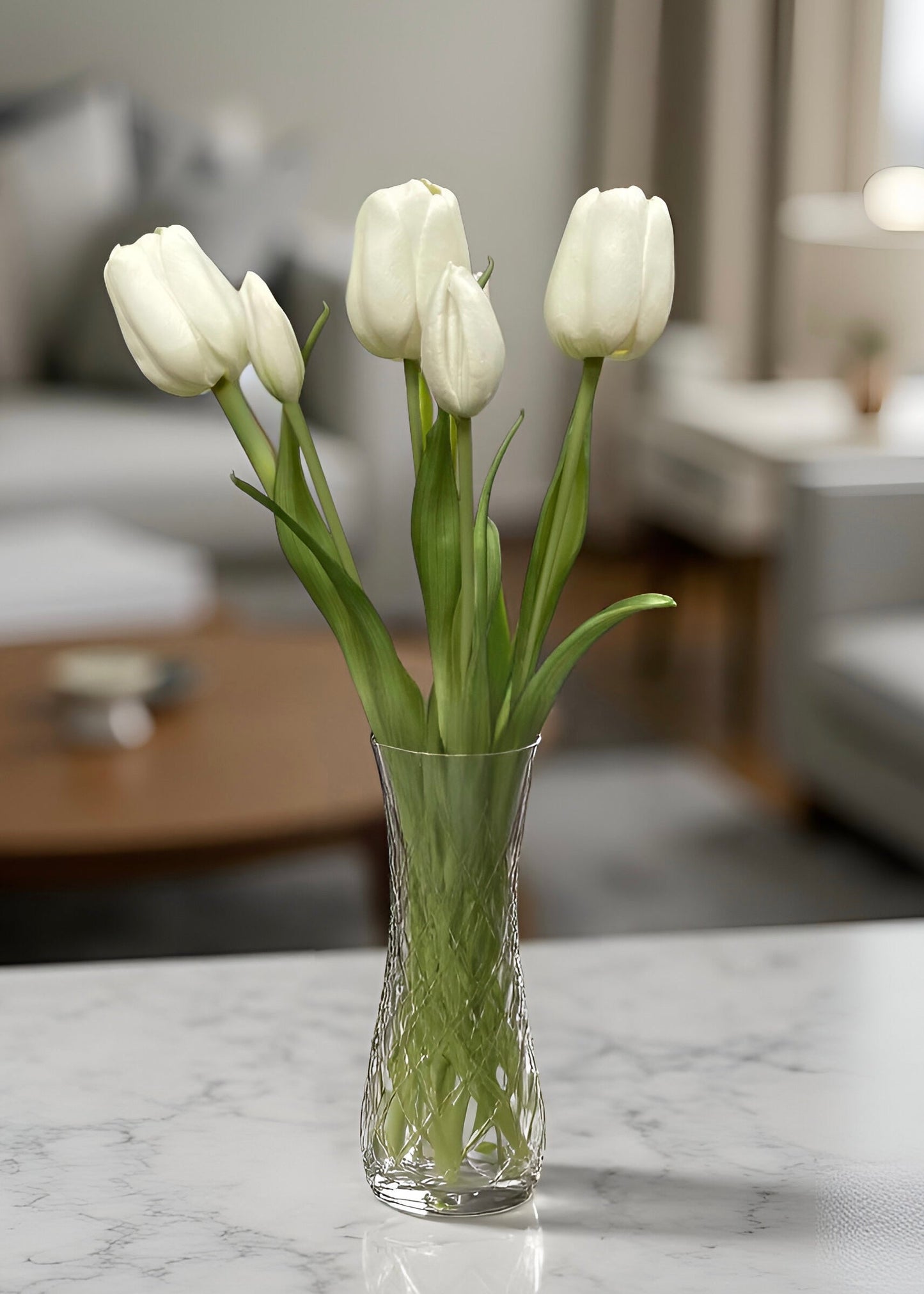 WHITE FRESH TOUCH TULIP BUNDLE 18"