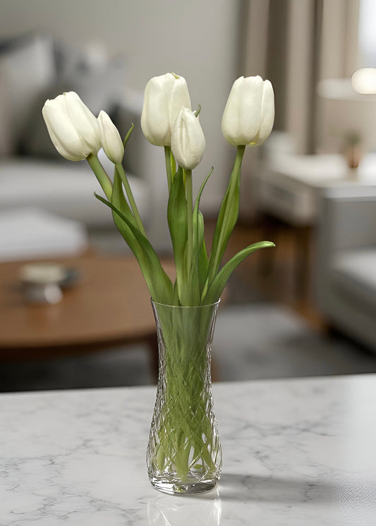 WHITE FRESH TOUCH TULIP BUNDLE 18"