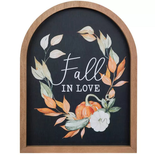 FALL IN LOVE ARCHED WOOD SIGN