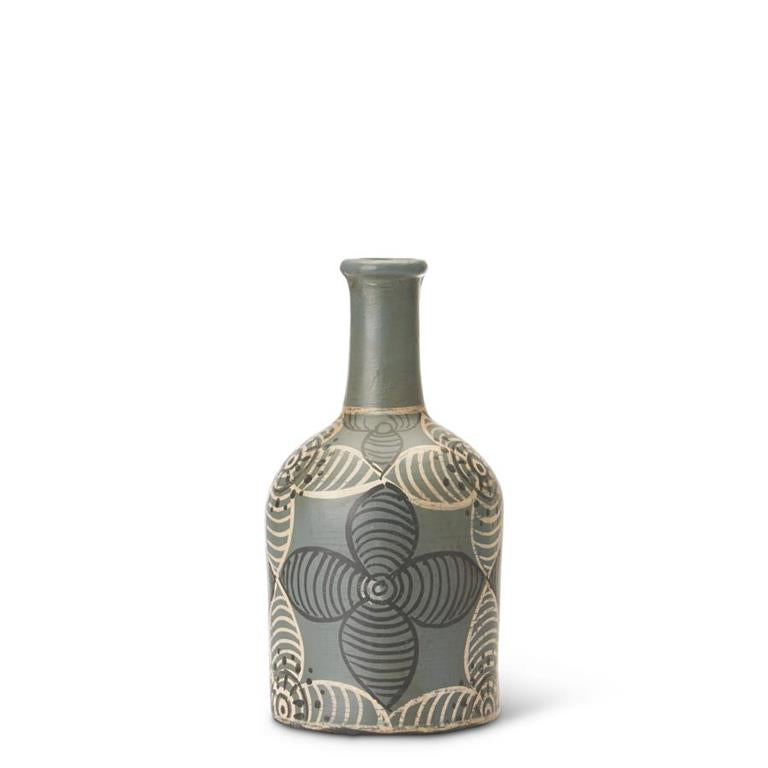 GREEN TERRACOTTA VASE W/ FLOWERS