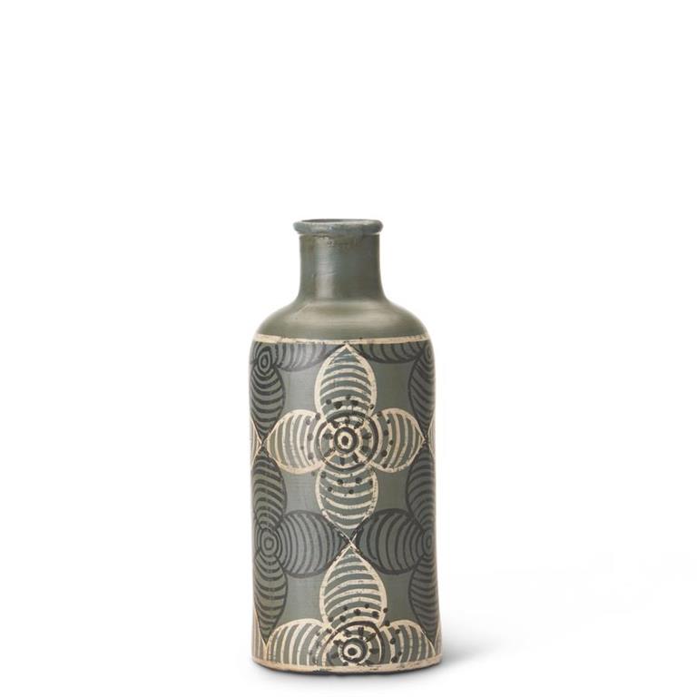 GREEN TERRACOTTA VASE W/ FLOWERS