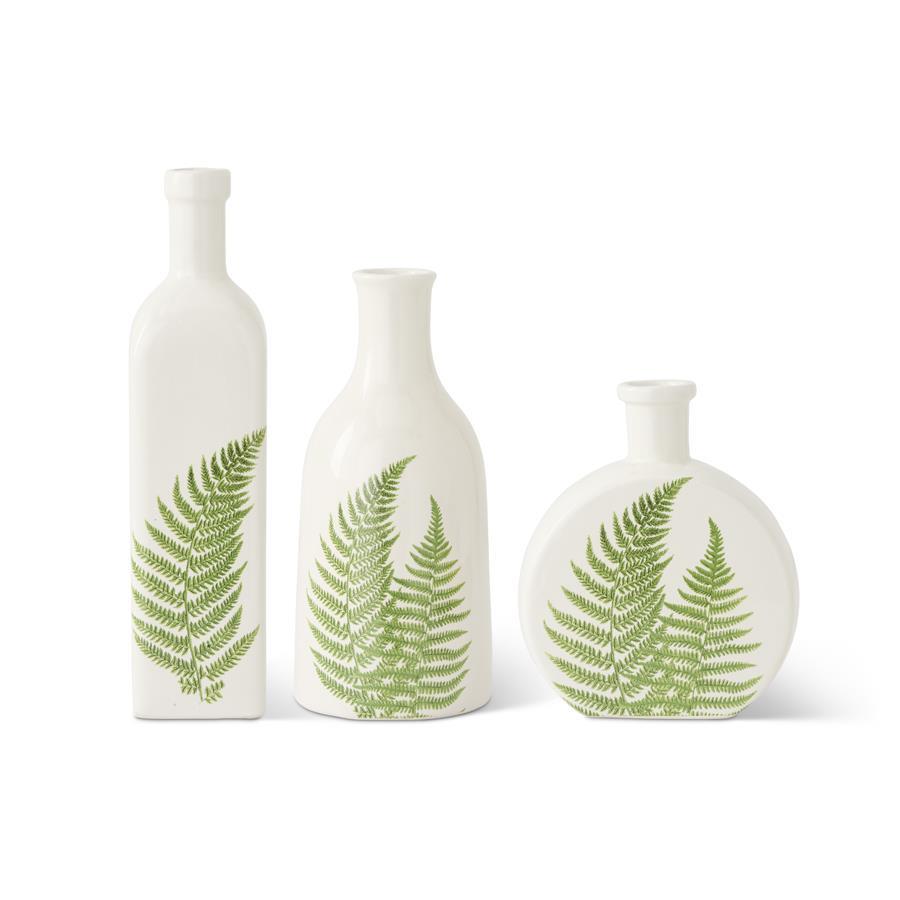 WHITE CERAMIC BOTTLES W/ FERN