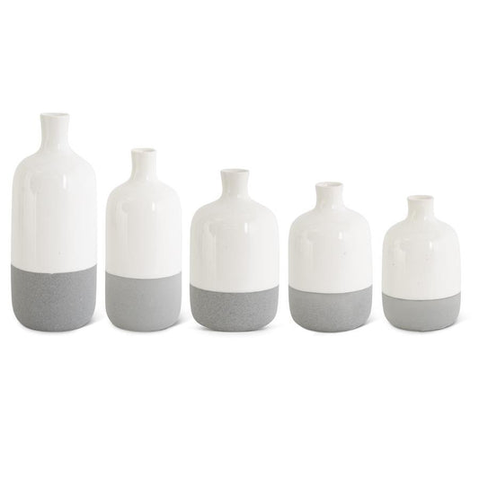 WHITE CERAMIC VASES W/ GRAY BASE