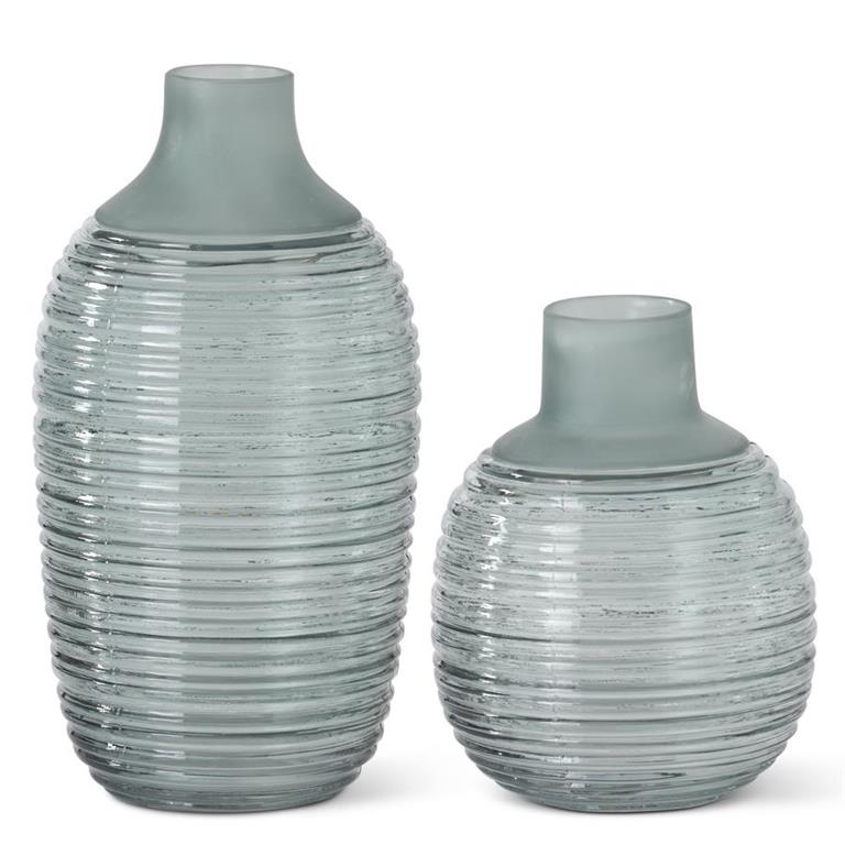 FROSTED RIBBED BOTTLE NECK VASE