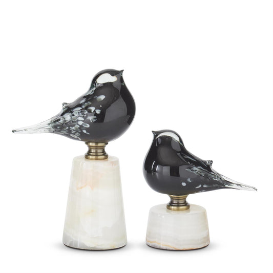 SPECKLE GLASS BIRD ON MARBLE BASE