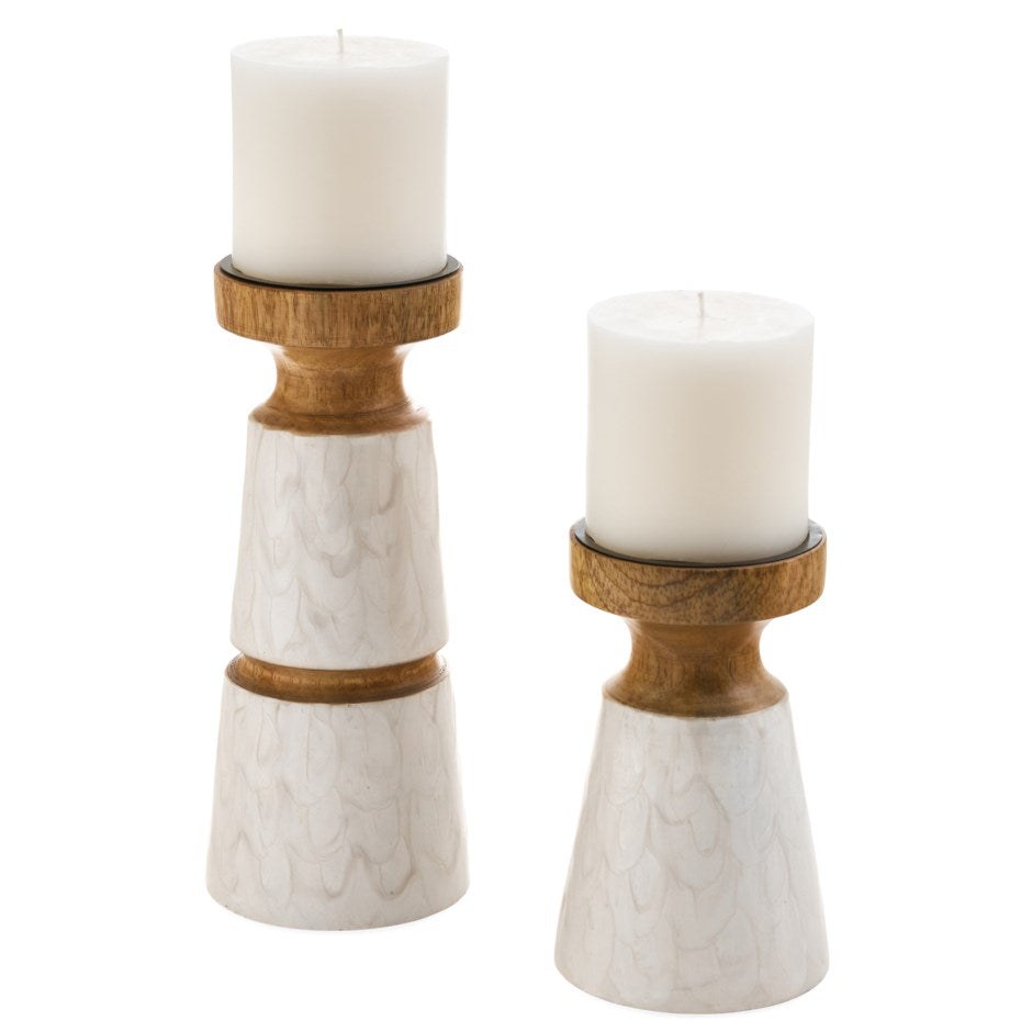 MANGO WOOD W/ MARBLE CANDLE HOLDER