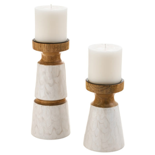 MANGO WOOD W/ MARBLE CANDLE HOLDER