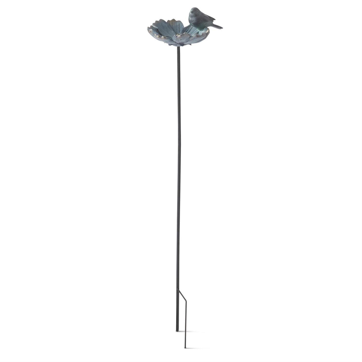 BLUE RESIN FLOWER W/ BIRD GARDEN STAKE