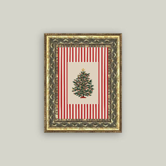 PEPPERMINT STRIPE TREE FRAMED ANTIQUE ART