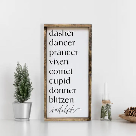 REINDEER NAMES WOOD SIGN