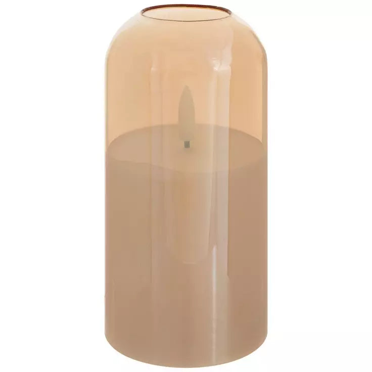 AMBER GLASS LED PILLAR CANDLE