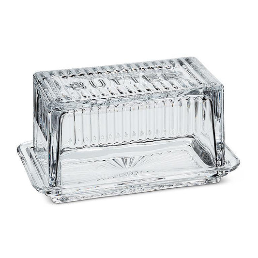 LARGE GLASS COVERED BUTTER DISH