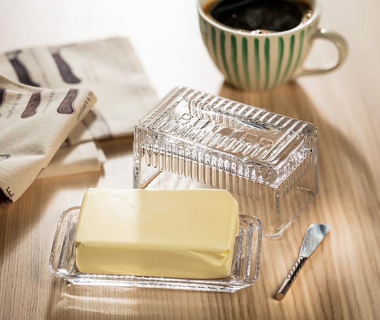 LARGE GLASS COVERED BUTTER DISH
