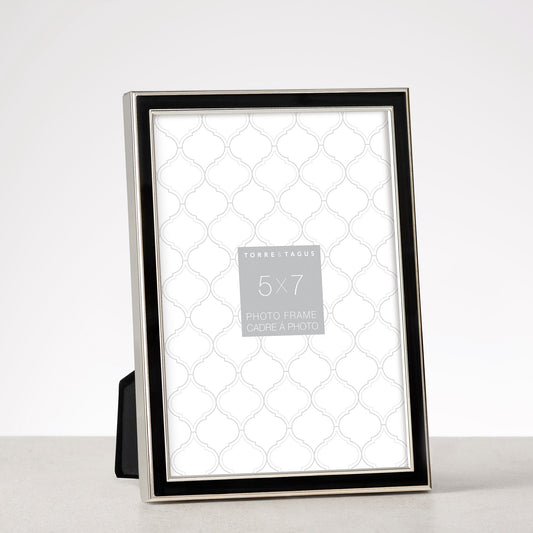 SILVER TRIM BLACK ENAMEL PHOTO FRAME
