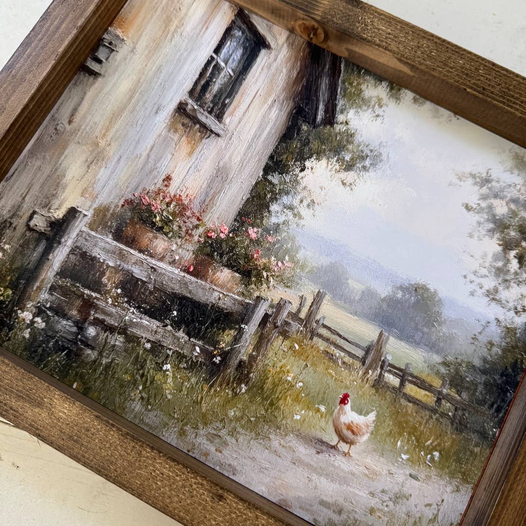 FARMHOUSE CHICKEN WOOD FRAMED ART