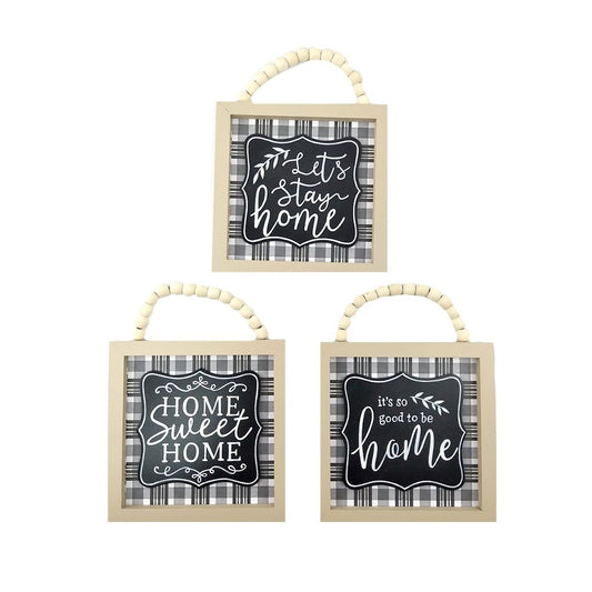 WOOD HOME SIGNS W/ BEADED HANGER