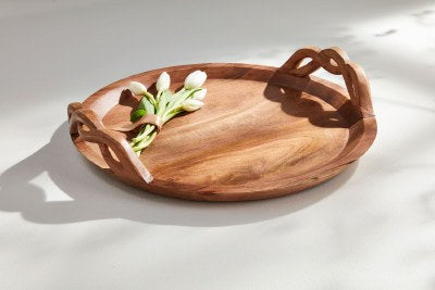 TWISTED HANDLE WOOD TRAY