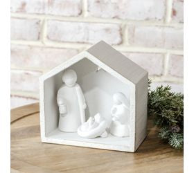 WHITE/GOLD CEMENT NATIVITY SCENE