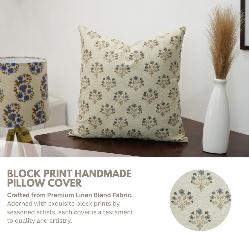 DIWALI FLOWER BLOCK PRINT LINEN PILLOW
