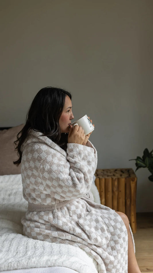 ADULT CHECK PRINT HOODED ROBE
