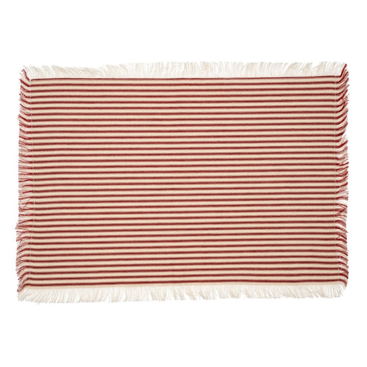 S/4 TICKING FRINGE PLACEMAT RED