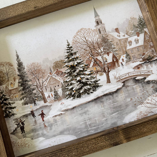WINTER VILLAGE WOOD FRAMED ART