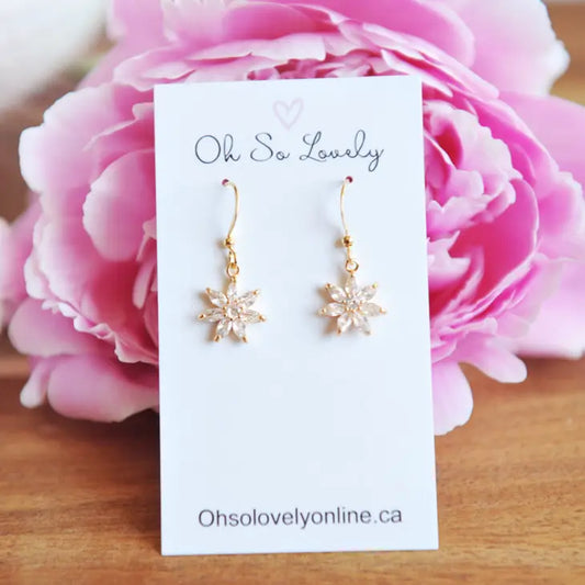 CRYSTAL FLOWER DANGLE EARRINGS