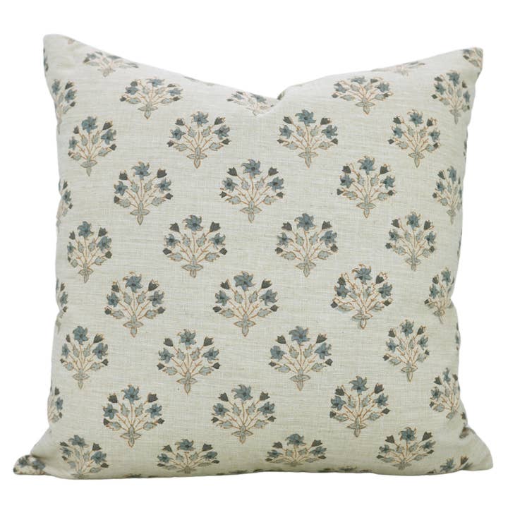 DIWALI FLOWER BLOCK PRINT LINEN PILLOW