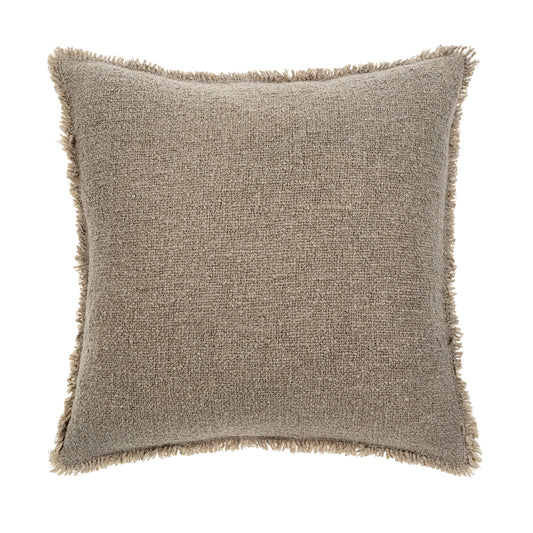 FRINGED BOUCLE PILLOW - TAUPE