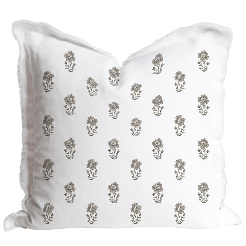 HAND BLOCK FLORAL FRINGE PILLOW