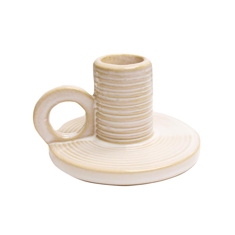 WHITEWASHED CERAMIC CANDLE HOLDER