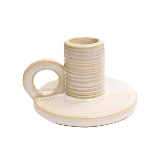 WHITEWASHED CERAMIC CANDLE HOLDER