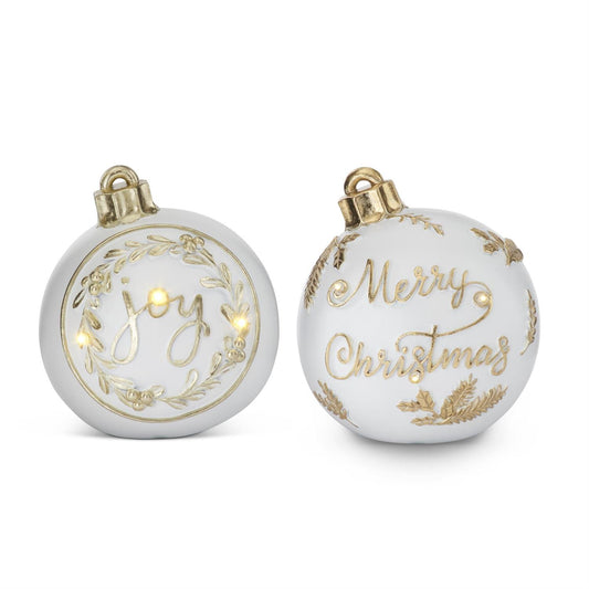 WHITE & GOLD LED TABLETOP ORNAMENTS
