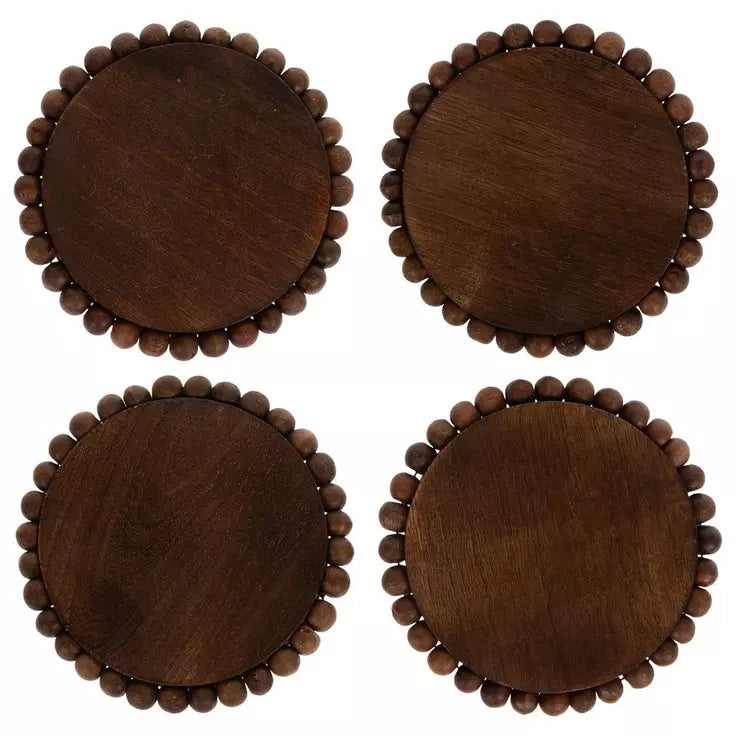 BEADED WOOD CANDLE HOLDER