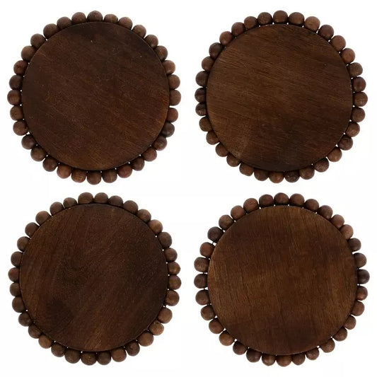 BEADED WOOD CANDLE HOLDER