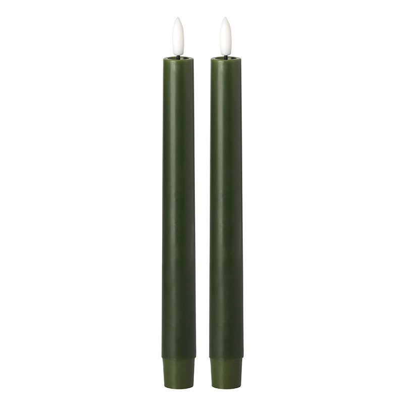 MOSS GREEN LED TAPER CANDLE S/2
